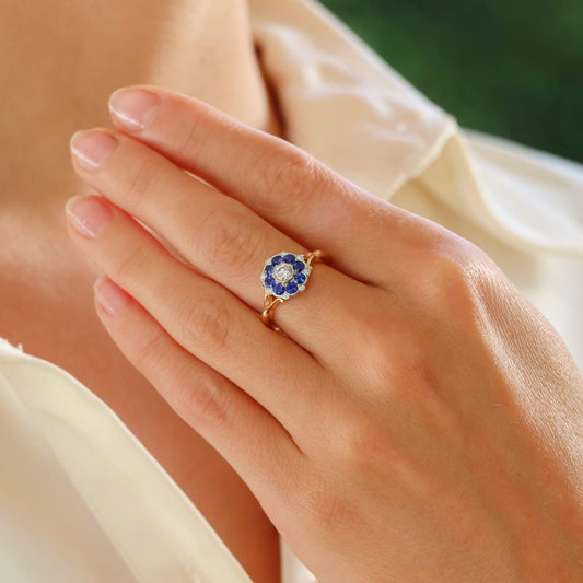 Sapphire and Diamond Floral Cluster Ring in 18ct White and Rose Gold