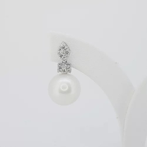 Pearl and Diamond Drop Earrings in 18ct White Gold