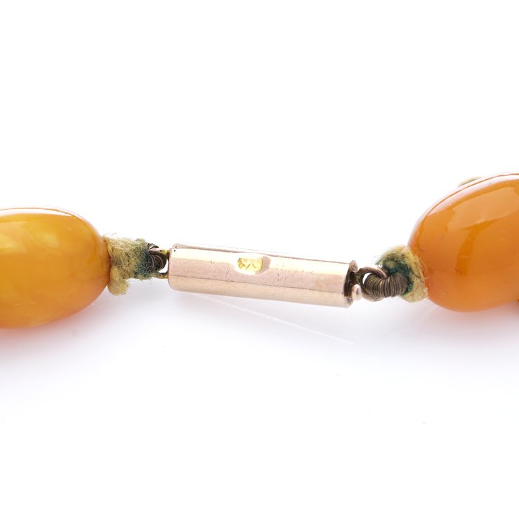 Vintage 1970s Natural Baltic Amber Bead Necklace with 14ct gold tube clasp