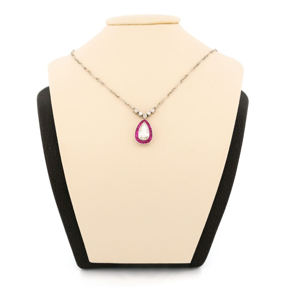 Vintage Diamond And Ruby Necklace In Platinum