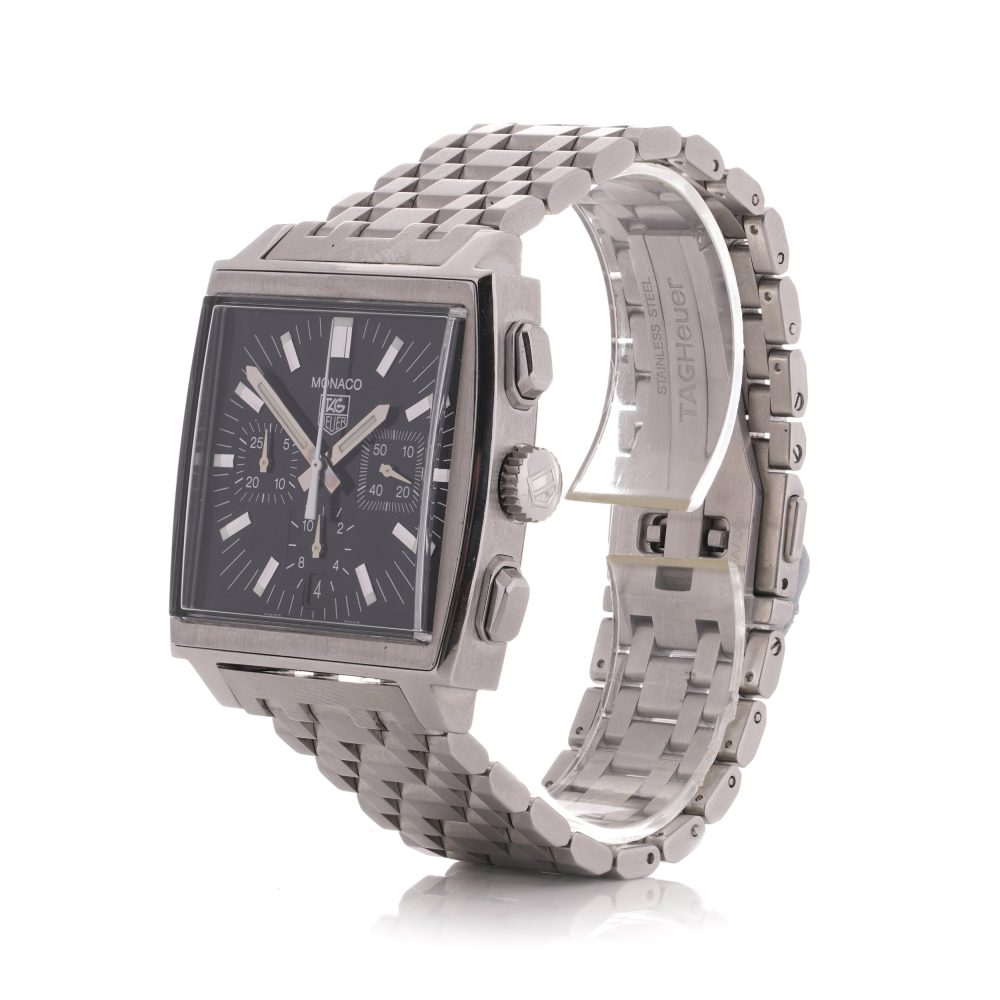 Tag Heuer Monaco Stainless Steel CW2111-0 Automatic Watch, 38 mm case black chronograph dial, Circa 2011
