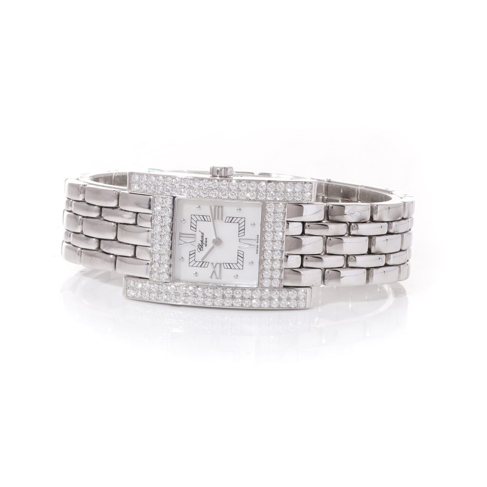 Chopard H 18ct White Gold Diamond Watch Box Papers 3.48 carats F colour VVS1 clarity round brilliant-cut diamonds