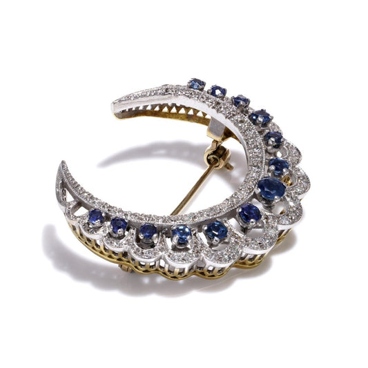 Edwardian sapphire and diamond crescent brooch in gold