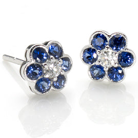Sapphire & Diamond Cluster Earrings