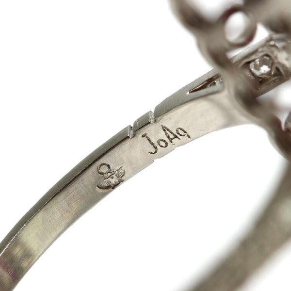 Vintage 1980s Art Deco Style Ruby and Diamond Cluster Plaque Ring in Platinum