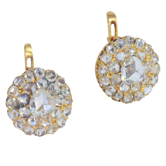 Victorian Antique Rose Cut Diamond Cluster Drop Earrings