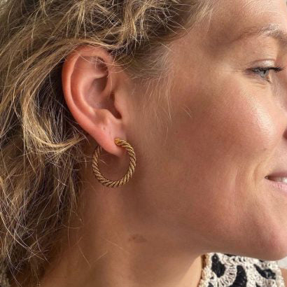 Vintage Georges Lenfant Twisted Rope 18ct Yellow Gold Hoop Earrings, Made in France, Circa 1970s