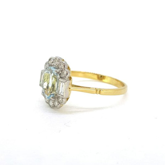 1ct Aquamarine and Diamond Cluster Ring