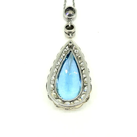8ct Pear Cut Aquamarine and 2ct Diamond Cluster Pendant in Platinum
