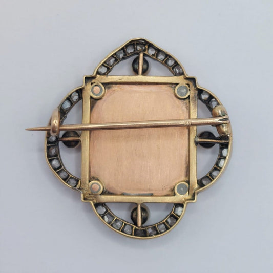 Antique Falize Enamel and Diamond Brooch