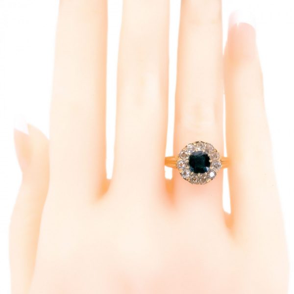 Antique Victorian Sapphire Diamond Cluster Ring