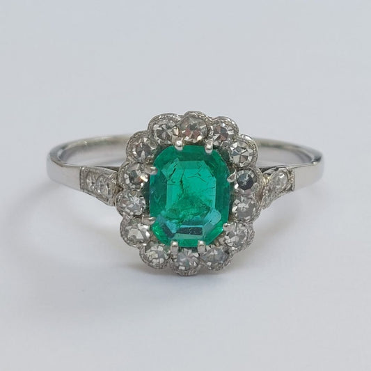 Art Deco Antique Emerald and Diamond Ring