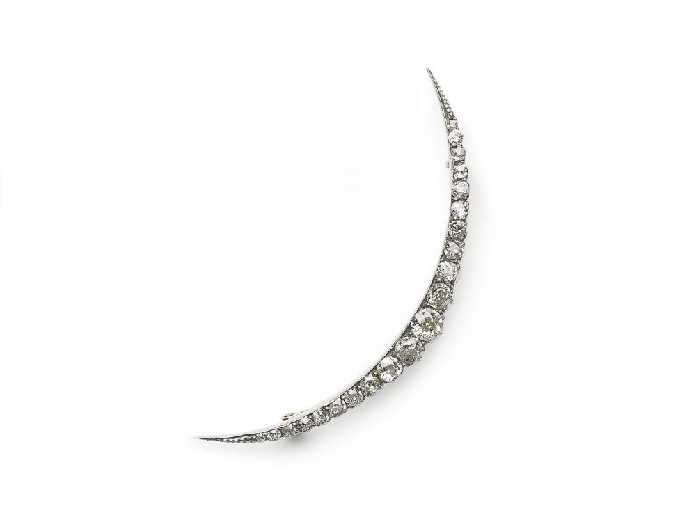 Antique Victorian Diamond Crescent Brooch