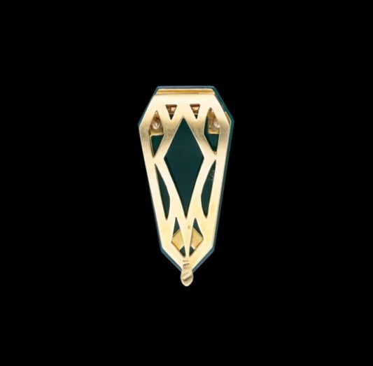 Black Starr & Frost Green Agate Bird Clip Brooch