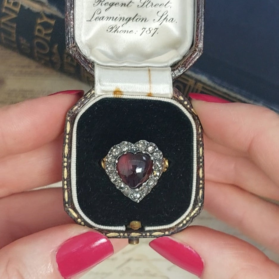 Georgian Antique Garnet and Diamond Heart Ring