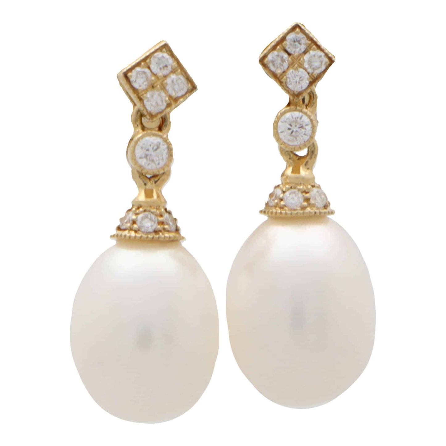 Pearl and Diamond Drop Earrings in 18ct Gold