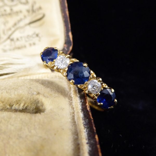 Antique Victorian Sapphire and Diamond Five Stone Ring