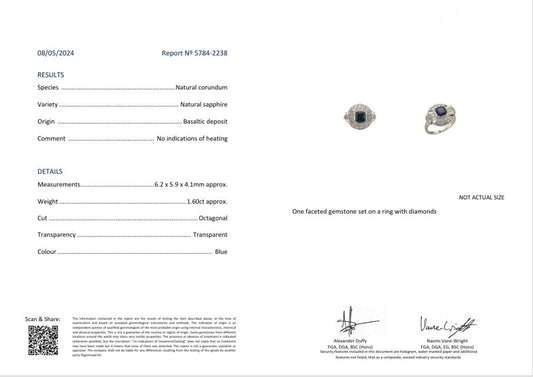 Sapphire and diamond ring in platinum.