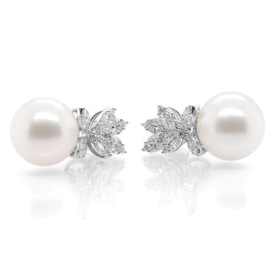 South Sea Pearl and Diamond Cluster Drop Earrings