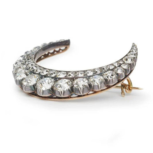 Victorian Antique 5.40ct Old Mine Cut Diamond Crescent Moon Brooch 5.40 carats
