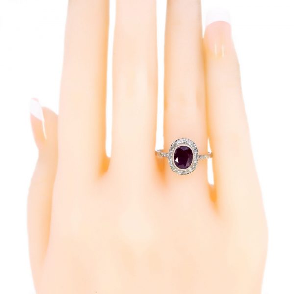 Vintage 2.11ct Ruby and Diamond Cluster Platinum Ring