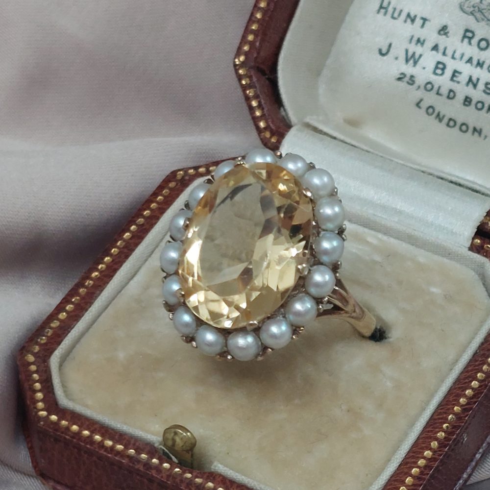 Vintage Citrine and Pearl Cluster Dress Ring