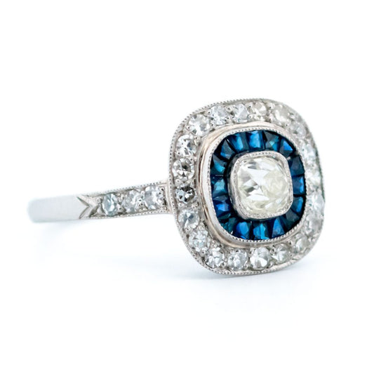 Vintage Diamond and Sapphire Target Cluster Ring