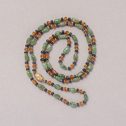 Vintage 1970s Emerald Sapphire and Citrine Beaded Long Necklace
