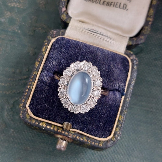 Vintage Moonstone and Diamond Cluster Ring