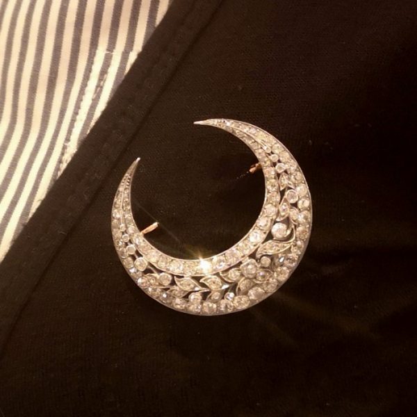 Vintage Old Cut Diamond 3.22ct Crescent Brooch
