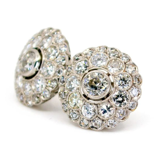 Vintage Old Mine Cut Diamond Cluster Earrings