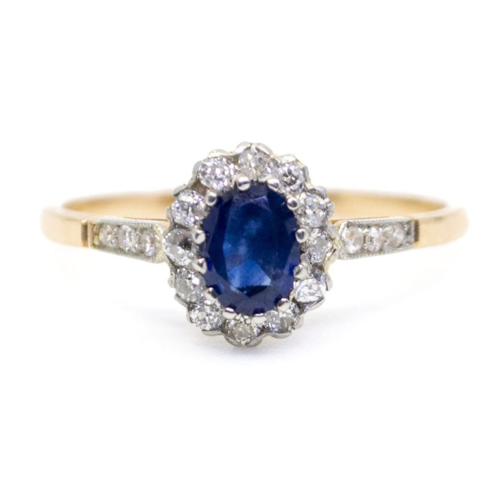 Sapphire and Diamond Cluster Ring