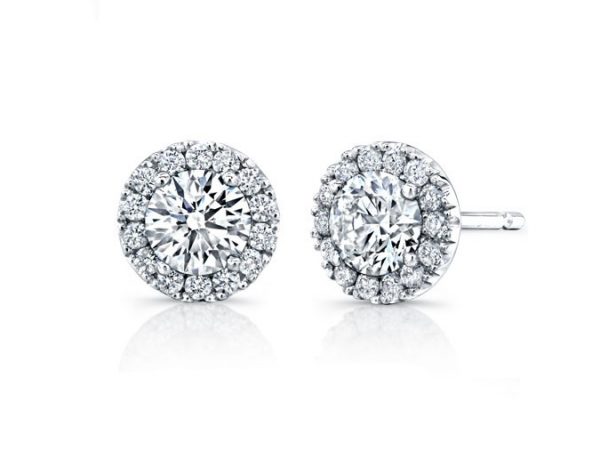 Diamond studs earrings 1 carat 2 carat halo round alpha clips