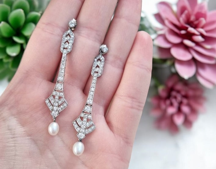 Antique and Vintage pearl and diamond earrings