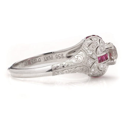 0.53ct Old European Cut Diamond and Ruby Cluster Ring