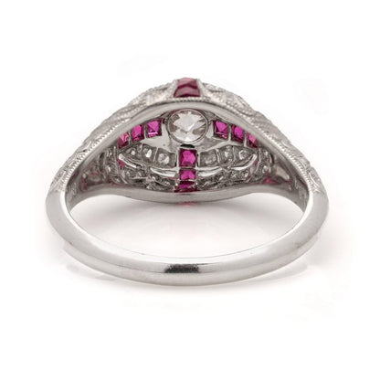 0.53ct Old European Cut Diamond and Ruby Cluster Ring