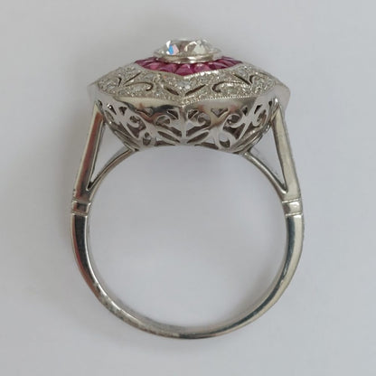 0.70ct Old European Cut Diamond and Ruby Ring