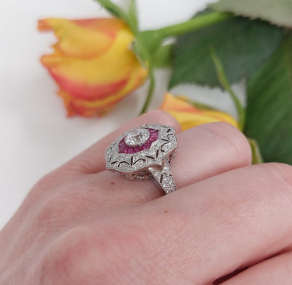 0.70ct Old European Cut Diamond and Ruby Ring