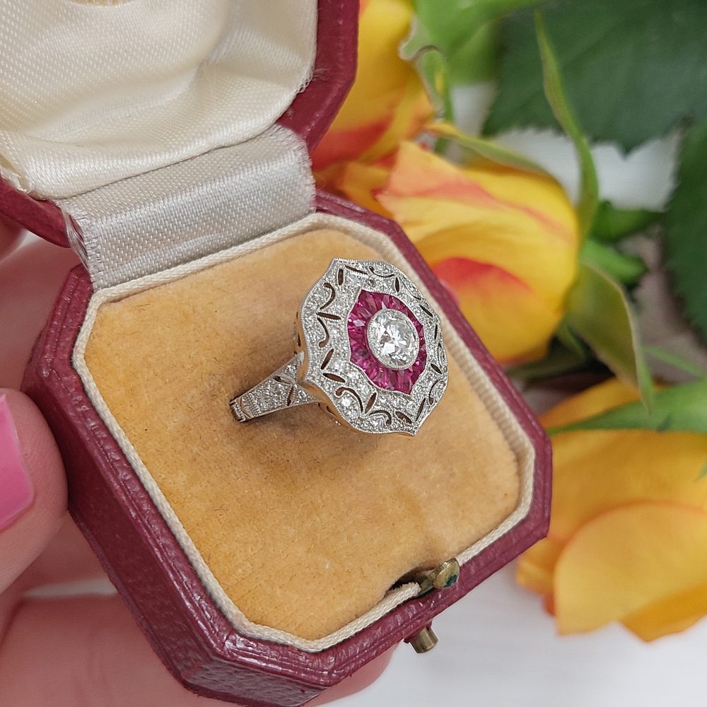 0.70ct Old European Cut Diamond and Ruby Ring