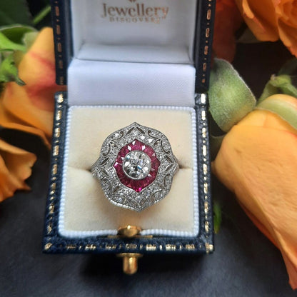 0.70ct Old European Cut Diamond and Ruby Ring