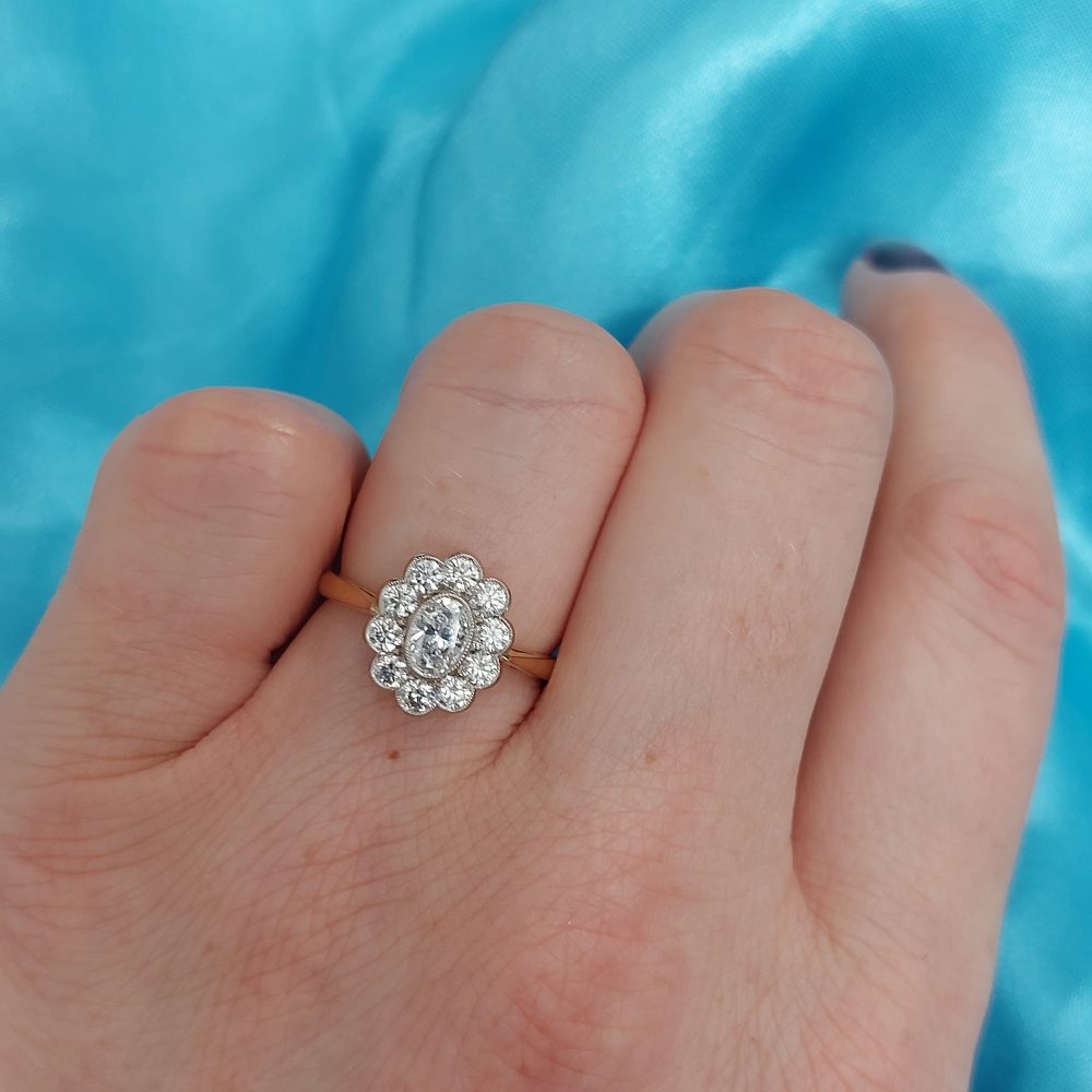 0.87ct Oval Diamond Cluster Ring