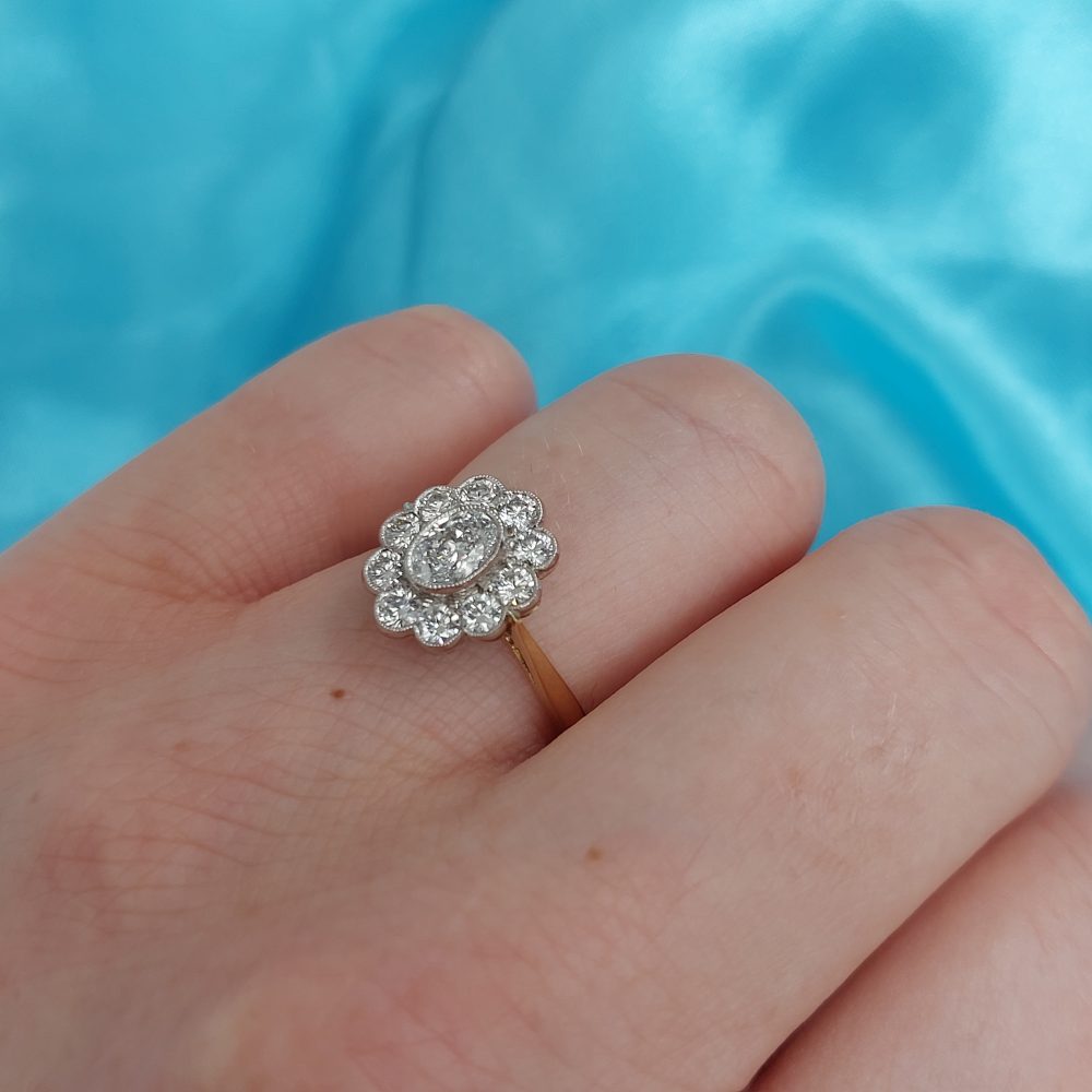 0.87ct Oval Diamond Cluster Ring