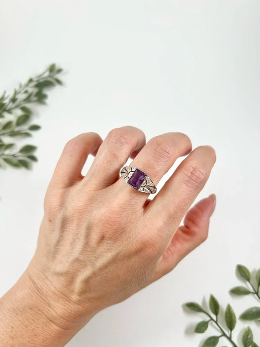 Antique Amethyst And Diamond Ring In 18 Carat Yellow Gold And Platinum