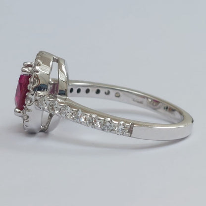 Vintage 1.20ct Ruby and Diamond Halo Cluster Engagement Ring