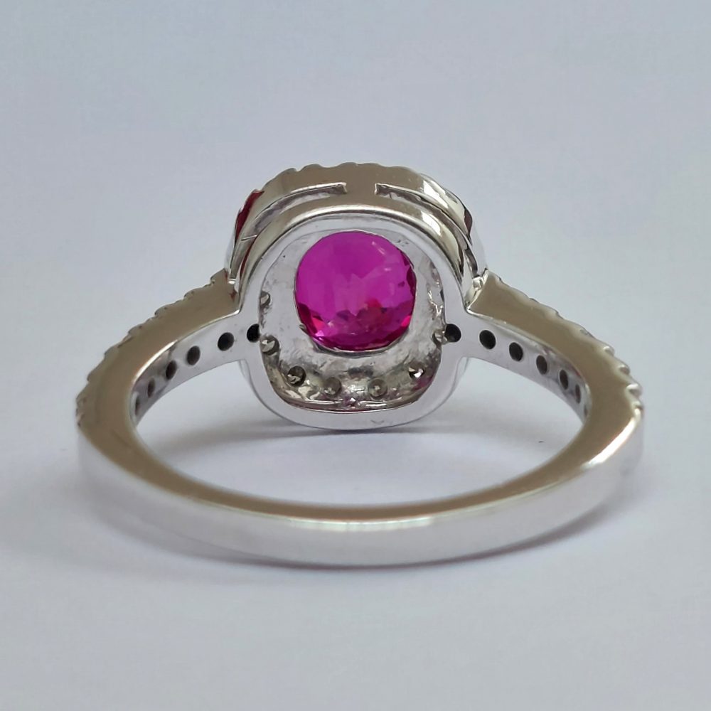 Vintage 1.20ct Ruby and Diamond Halo Cluster Engagement Ring