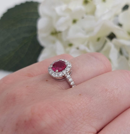Vintage 1.20ct Ruby and Diamond Halo Cluster Engagement Ring