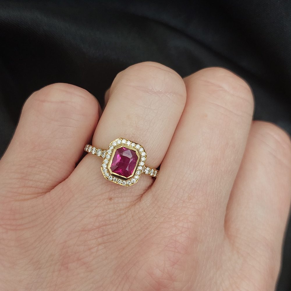 1.46ct Radiant Cut Ruby and Diamond Cluster Ring