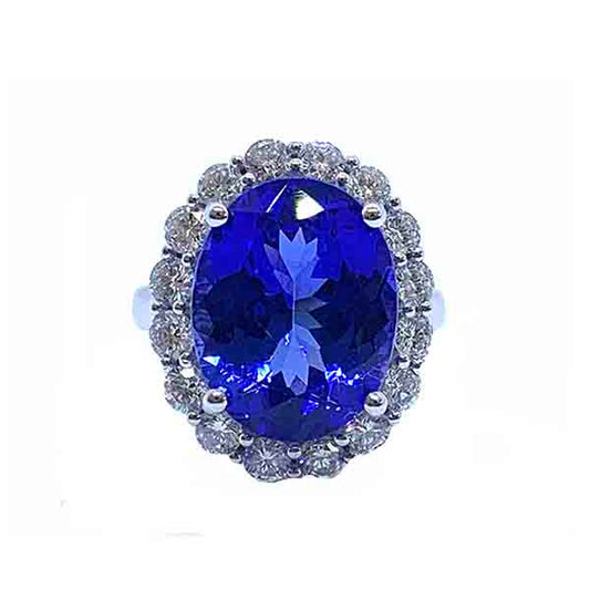 Large Natural Tanzanite and Diamond Cluster Ring, 10.10cts