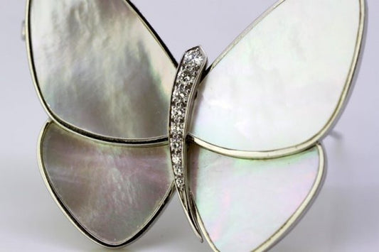Van Cleef and Arpels 18ct White Gold and Mother of Pearl Butterfly Brooch
