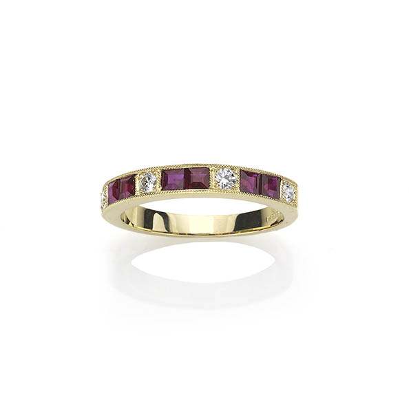 Ruby and diamond half eternity ring